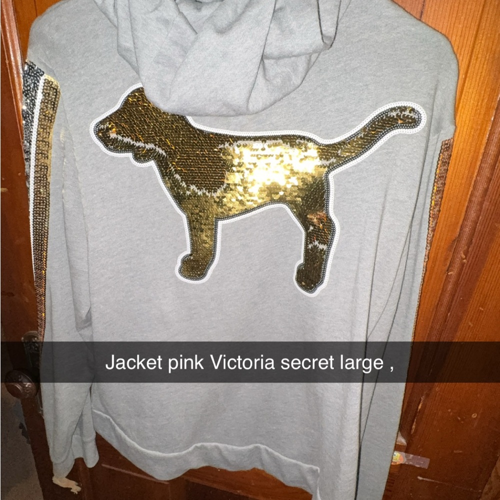 SET PINK Victoria's Secret Gray Sequin Hoodie